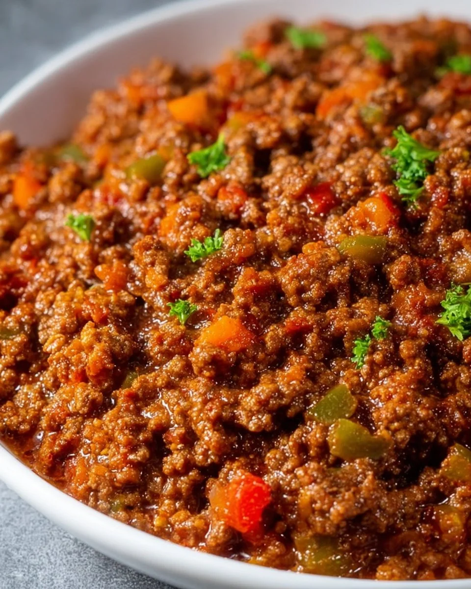 Bowl of seasoned ground beef ready for taco filling