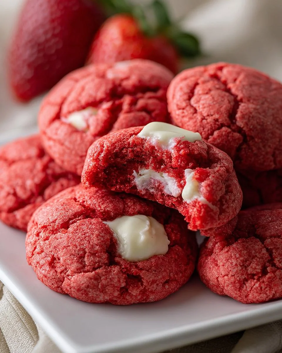 Delicious freshly baked strawberry cookies with vibrant strawberry pieces
