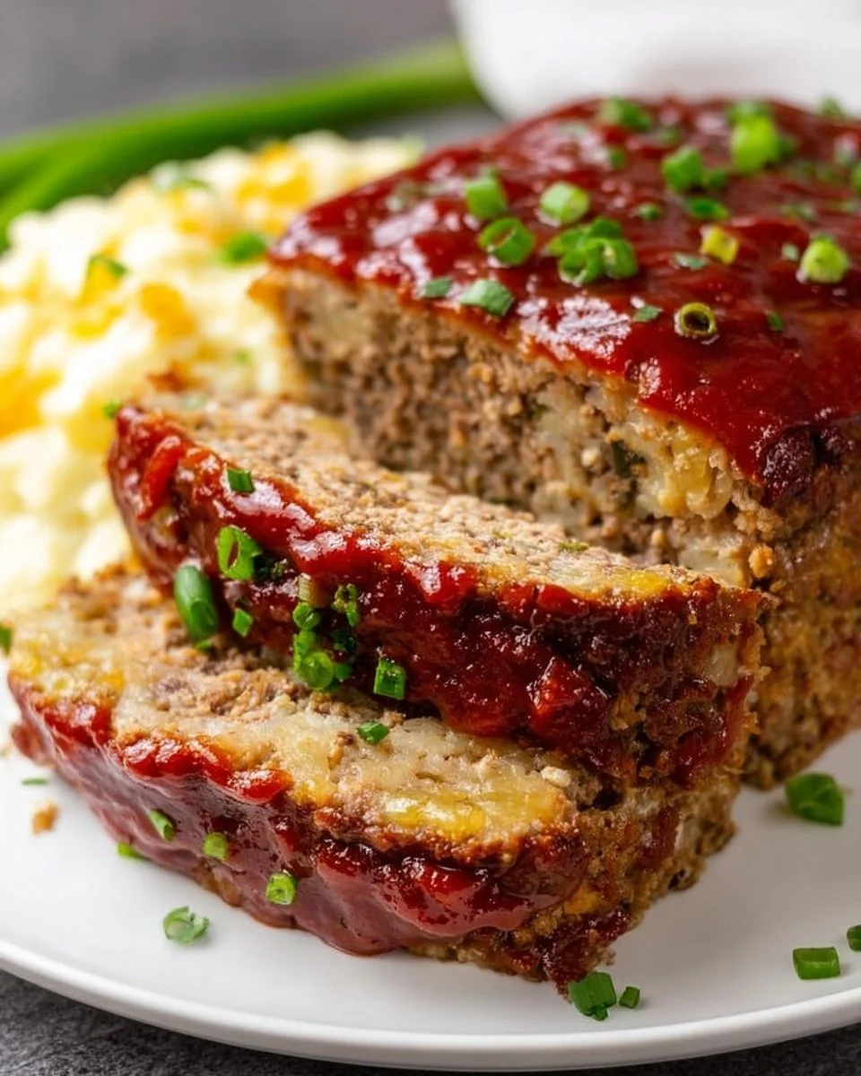 Delicious stuffed meatloaf ready to be served