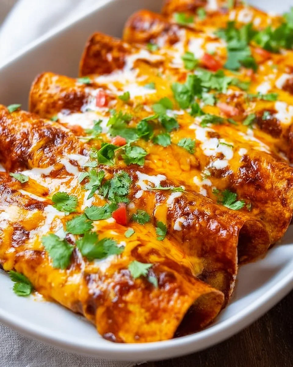 Vegetarian Sweet Potato and Black Bean Enchiladas served with toppings