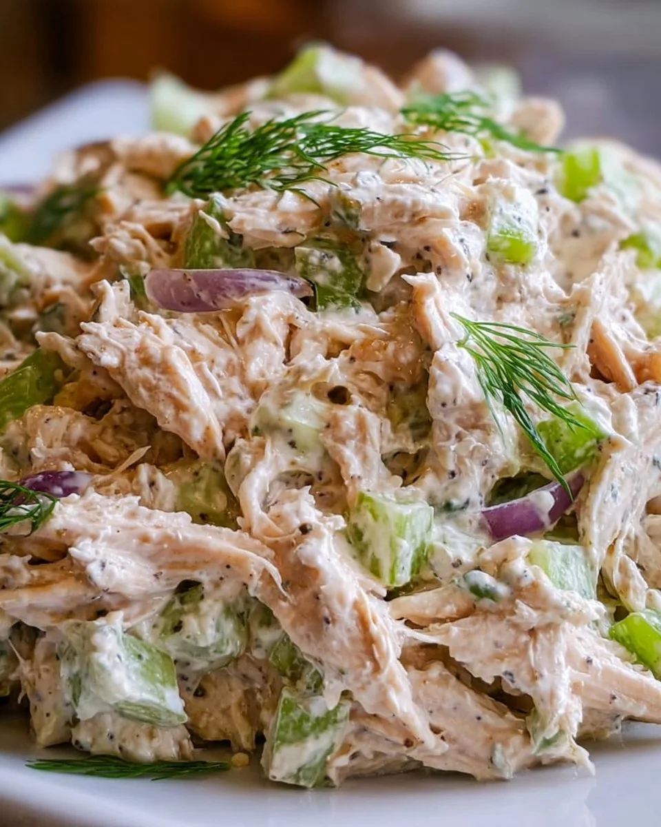 Delicious homemade chicken salad in a bowl with fresh vegetables