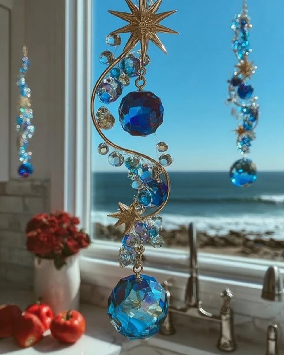 DIY ocean themed beaded suncatcher made with simple materials