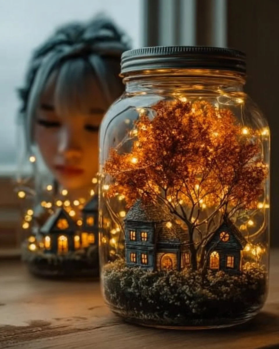 Beautifully lit fairy light mason jars for magical home decor.