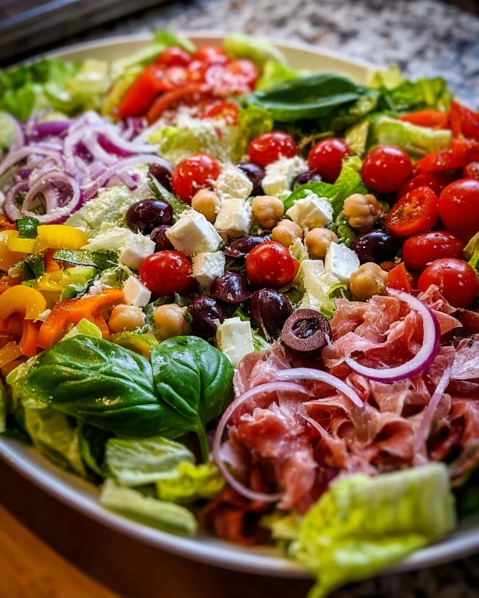 Delicious Italian Chopped Salad with fresh vegetables and dressing