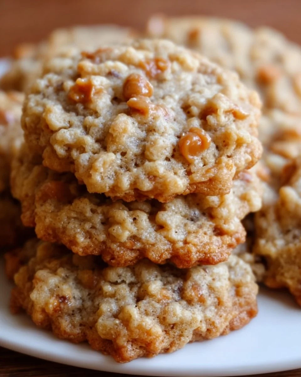 Plate of homemade Oatmeal Scotchies cookies with butterscotch chips