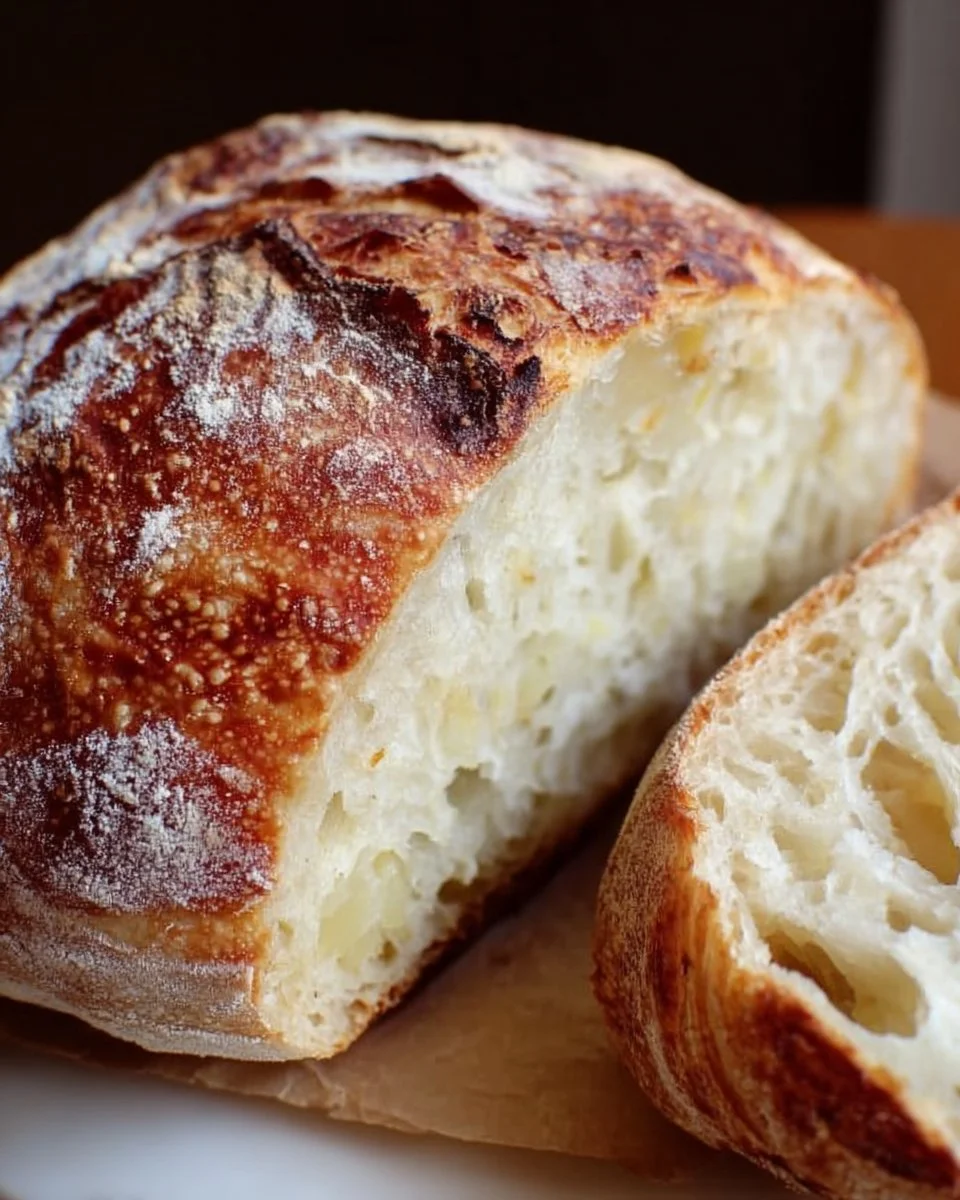 Sourdough Potato Chunk Bread fresh out of the oven with golden crust and potato pieces.