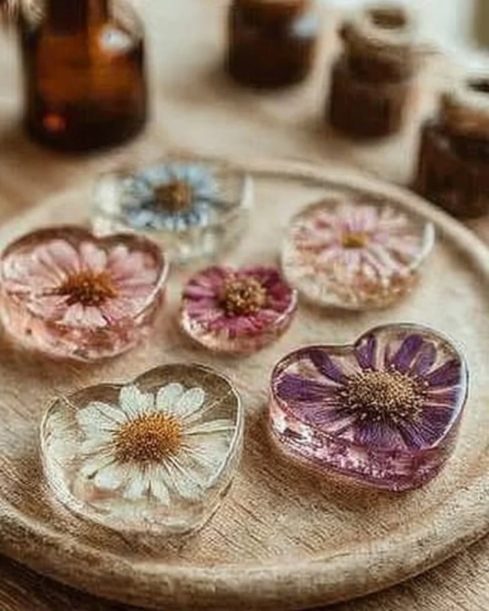 Beautiful cornstarch glass floral hearts and flowers for crafts and decor