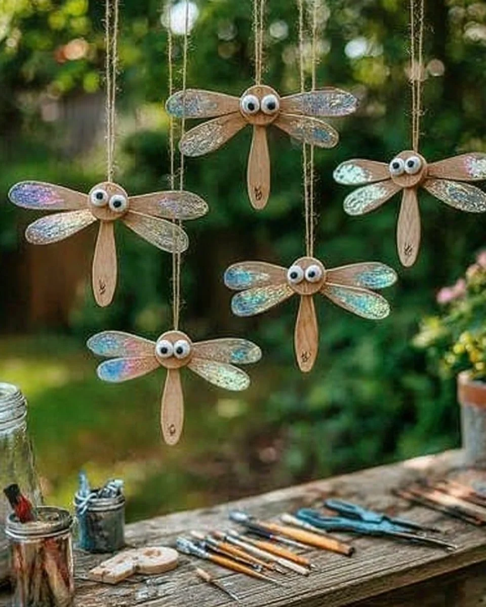 Beautiful CD Dragonfly Hanging Decor adding a magical touch to home space.