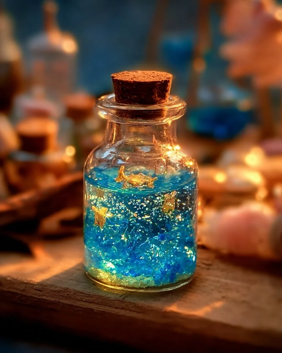 DIY ocean in a bottle craft with glitter for calming decor