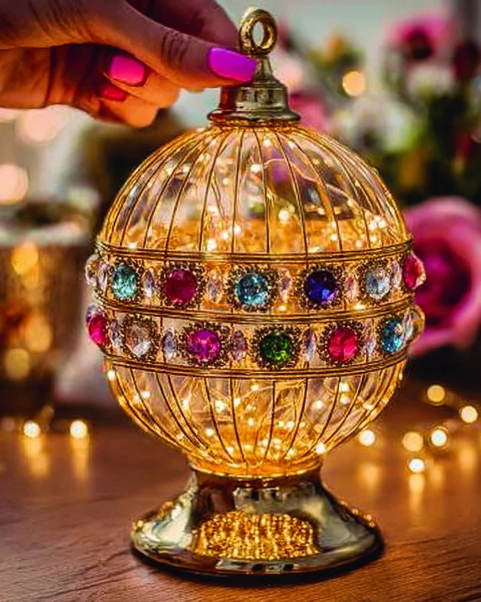 Glowing Jewel Bottle Lantern

Materials

2 clear plastic bottles
LED fairy lights
Decorative gem stickers
Gold glitter ribbon or trim
Tassels
Hot glue gun
Scissors
String for hanging

Instructions

St...