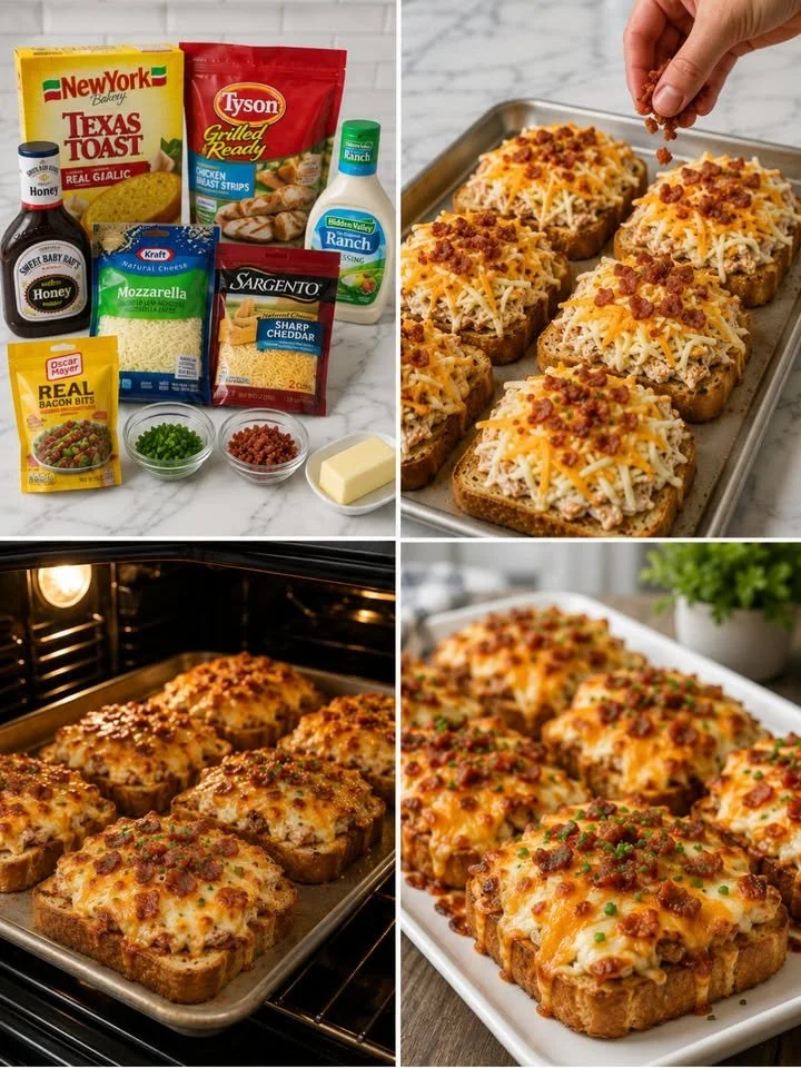 Cheesy BBQ Ranch Chicken served on Texas Toast with fresh toppings
