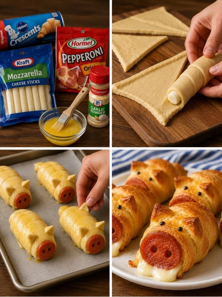 Cheesy Piggy Pizza Crescent Rolls, a tasty and fun pizza-inspired snack.