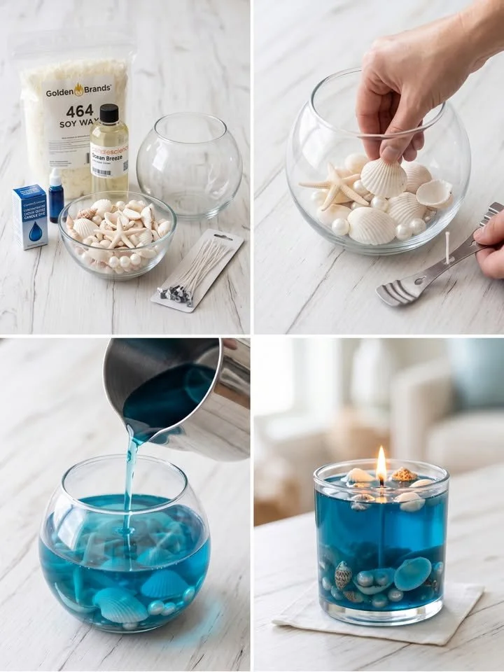 Ocean Breeze Seashell Candle showcasing a tranquil ocean-inspired design