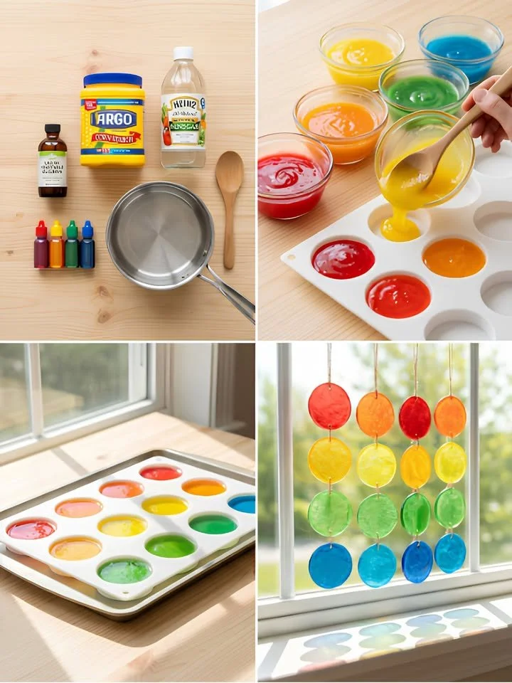 Colorful rainbow cornstarch bioplastic suncatchers for eco-friendly decor